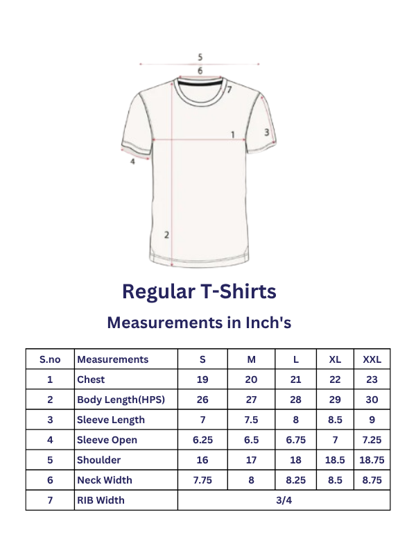Regular T Shirt Size Chart Regular T Shirt Size Chart