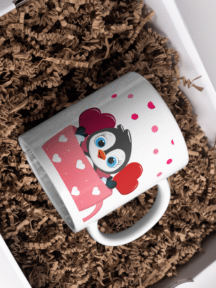 pepbliss love penguin ceramic coffee mug – cute valentine design (8 oz & 11 oz)